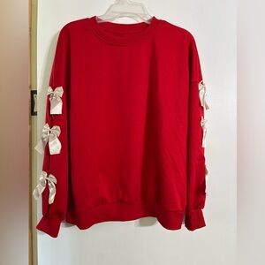 Red Bow-Detail Women's Sweatshirt
